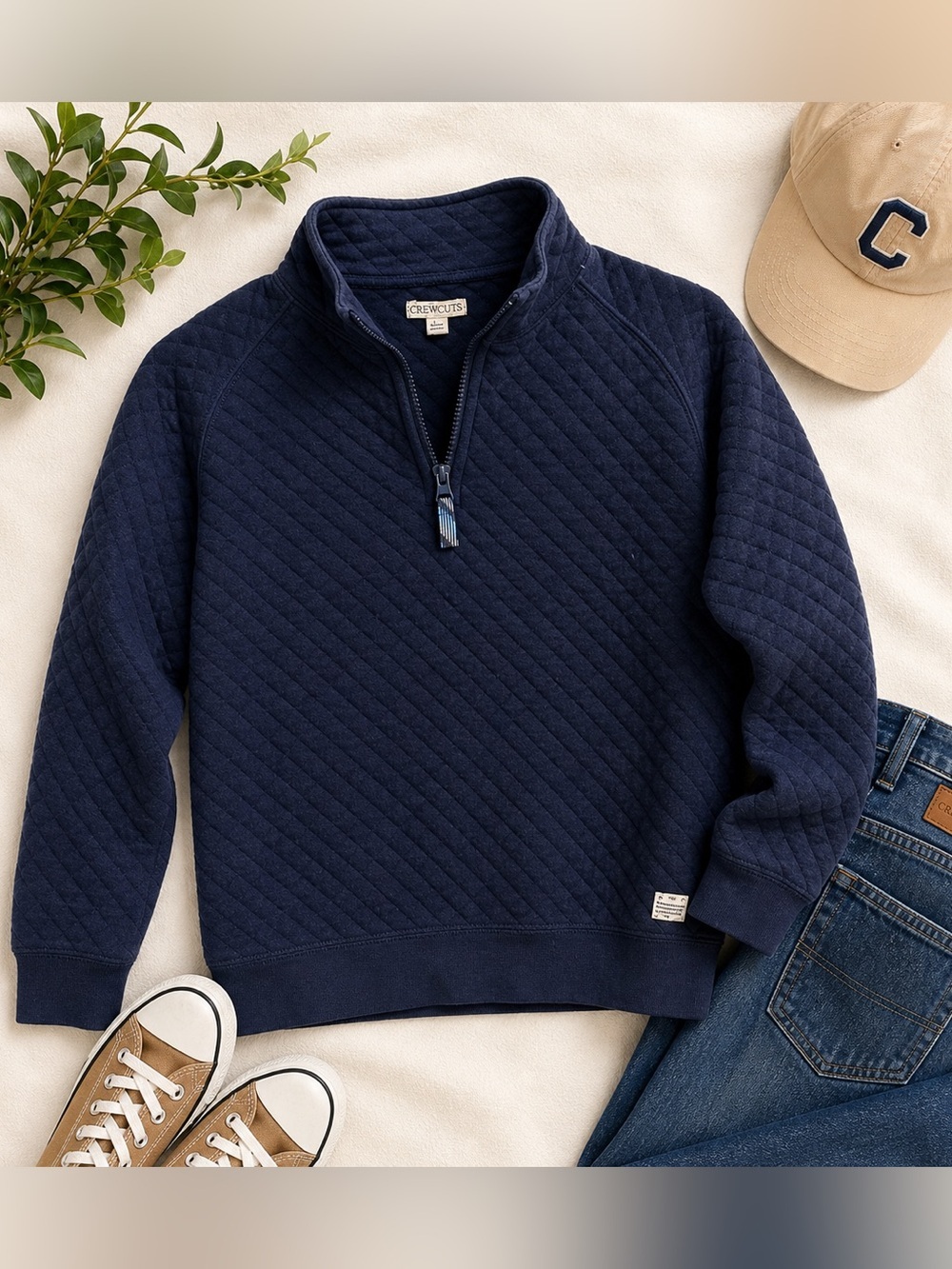 Crewcuts Quilted Half-Zip Sweater in Navy Blue